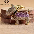 Pretty metal alloy key chains full crystal rhinestone padded puppy keyrings with pearl for bag's decoration