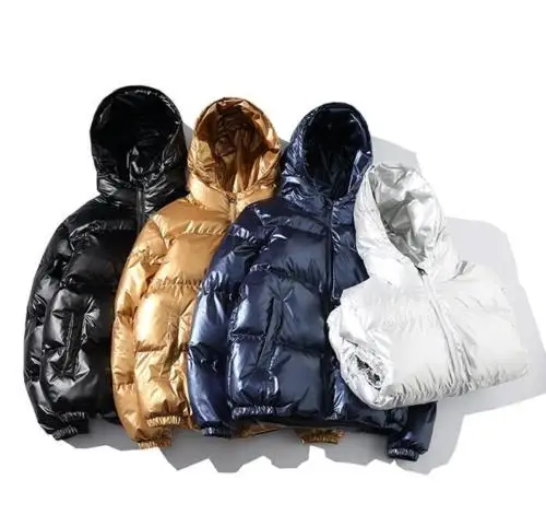 shiny hooded puffer jacket