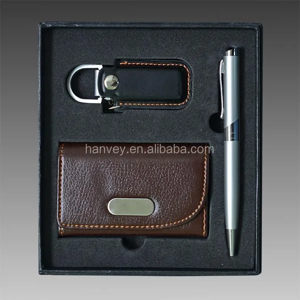 leather gift set with wallet pen key chain