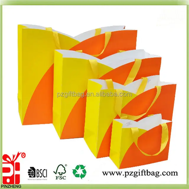 newest yellow cheap small paper gift bags with handles