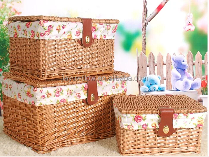 set 2 brown wicker storage hamper basket dirty clothes hamper