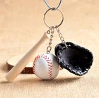 Cute Mini 1 Pcs Baseball Glove Wooden Bat Keychain Sports Car Key Chain Key Ring