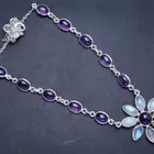 Wholesale Natural Rainbow Moonstone and Amethyst Handmade Unique 925 Sterling Silver Necklace 16.5+1"