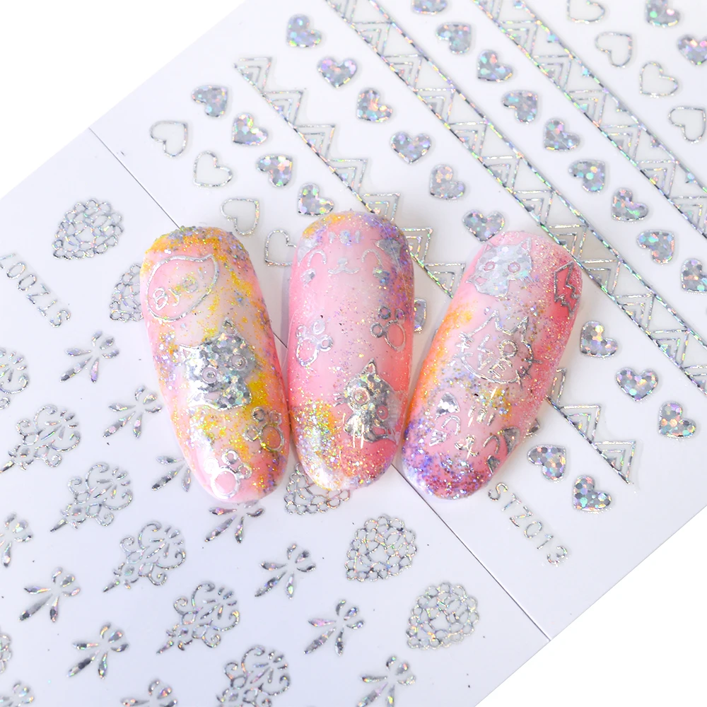 Laser Nail Art Water Transfer Watermark Sticker Cat Jewels Shining 5