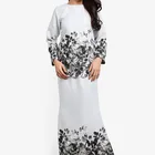 white print Islamic dress plus size women baju kurung