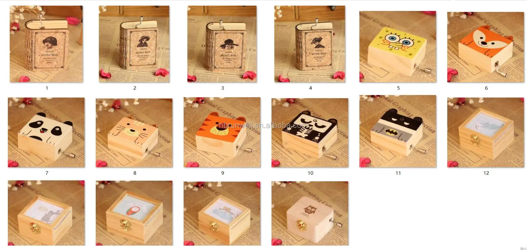 runwell wholesale wooden custom made hand crank music box with