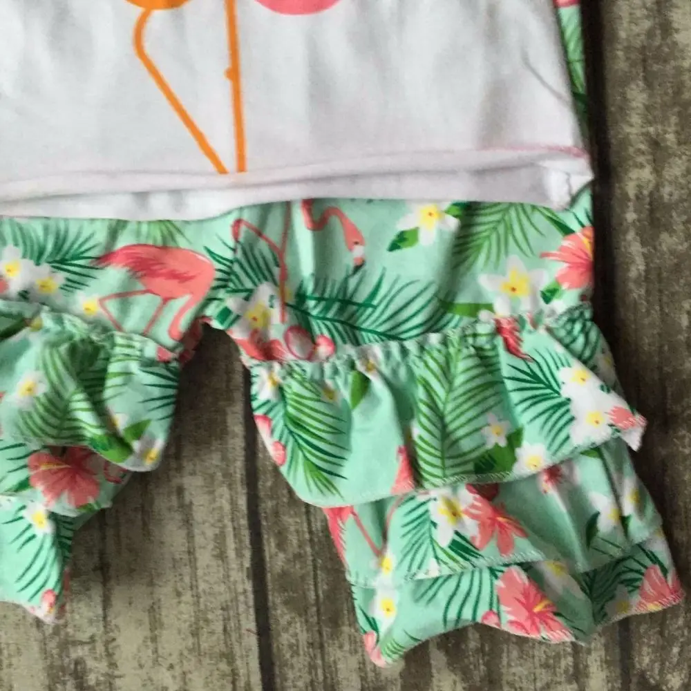 new girls outfit flamingo set white coral mint kids boutique short sets ruffles cotton girls clothing matching with accessories