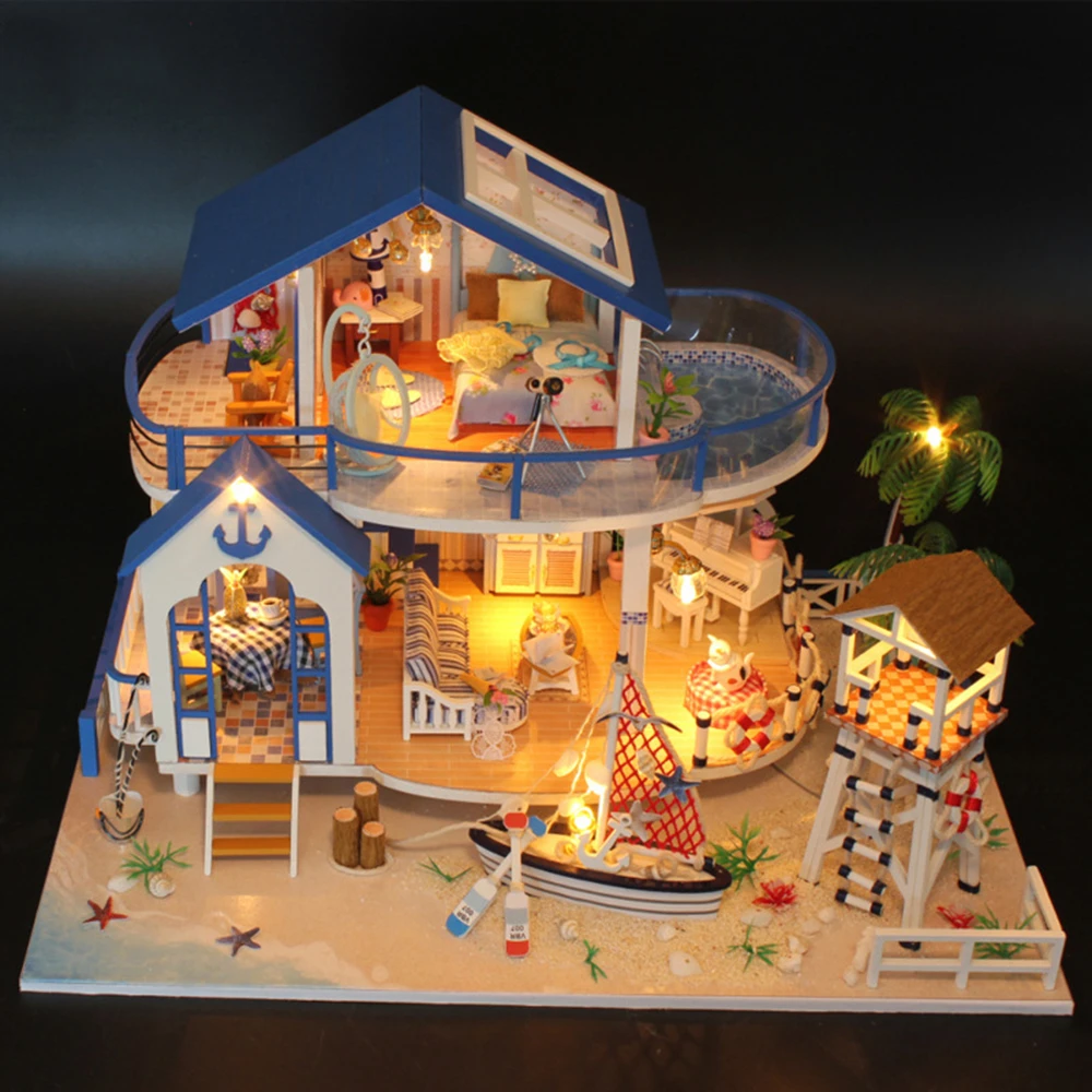 Miniature Diy Doll House Wooden Miniature Handmade Dollhouses Furniture Kit Handmade Toys For Children Girl Gift Legend Blue Sea (2)