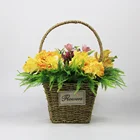 Cheap yellow leaves artificial flower basket decoration for wedding