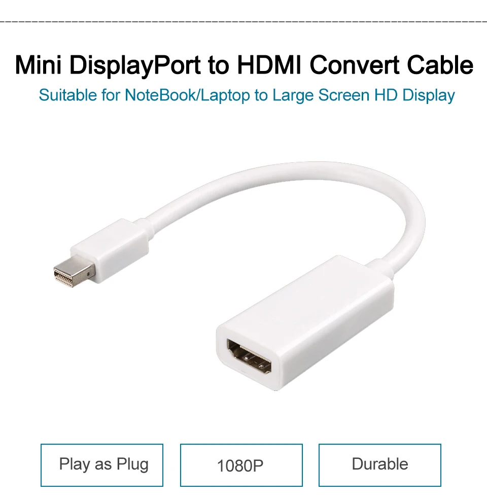 Mini DP to HDMI Adapter Cable Mini DisplayPort Thunderbolt Port Converter for Macbook Pro Air Projector Camera TV PC  (1)