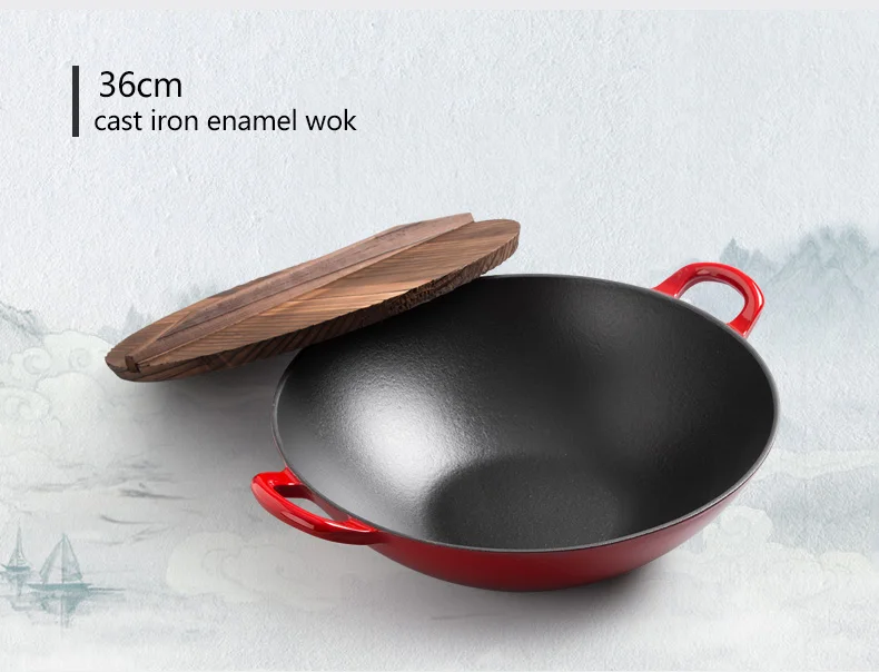 enameled cast iron wok pan - stir fry pan induction compatible