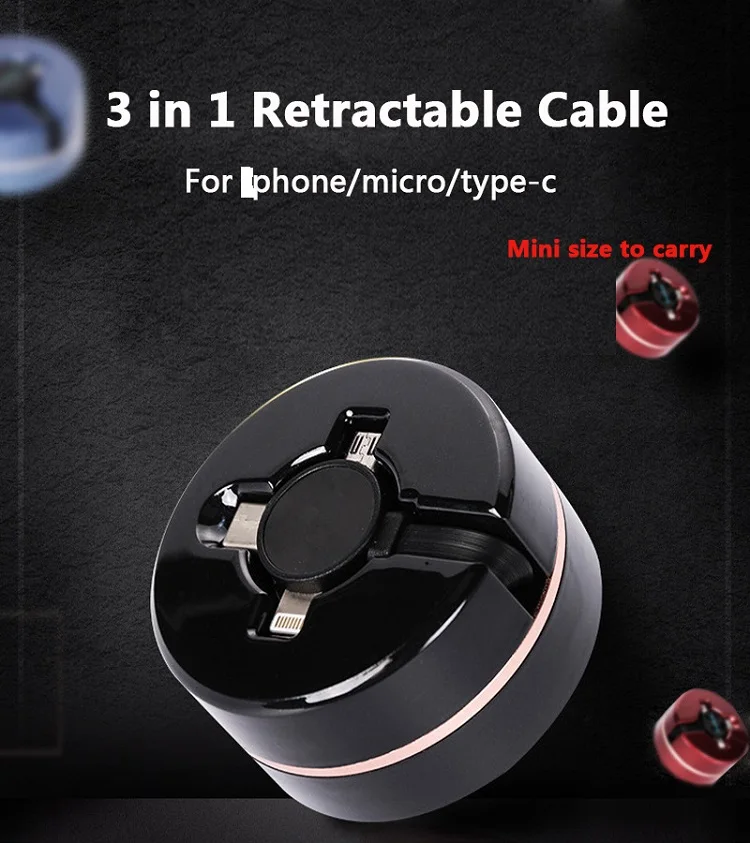 2019 USB cable 3 in 1 retractable cable for Micro+8pin+Type c Charging Cable For Smart Phone - ANKUX.COM