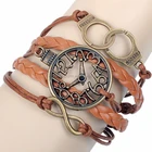 Hand Made Bracelet Fashion Sky Blue Men Hand Made Braided Leather OWL Bracelet With Silver Infinity Charm
