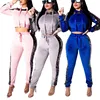 Fashion style 2 piece set women winter crop hoodie and skinny trousers with side sequined decoration