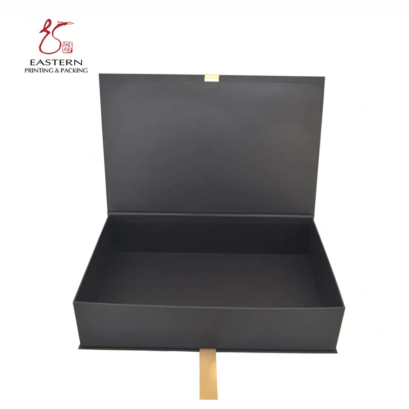book shaped black cardboard packaging gift box with ribbon