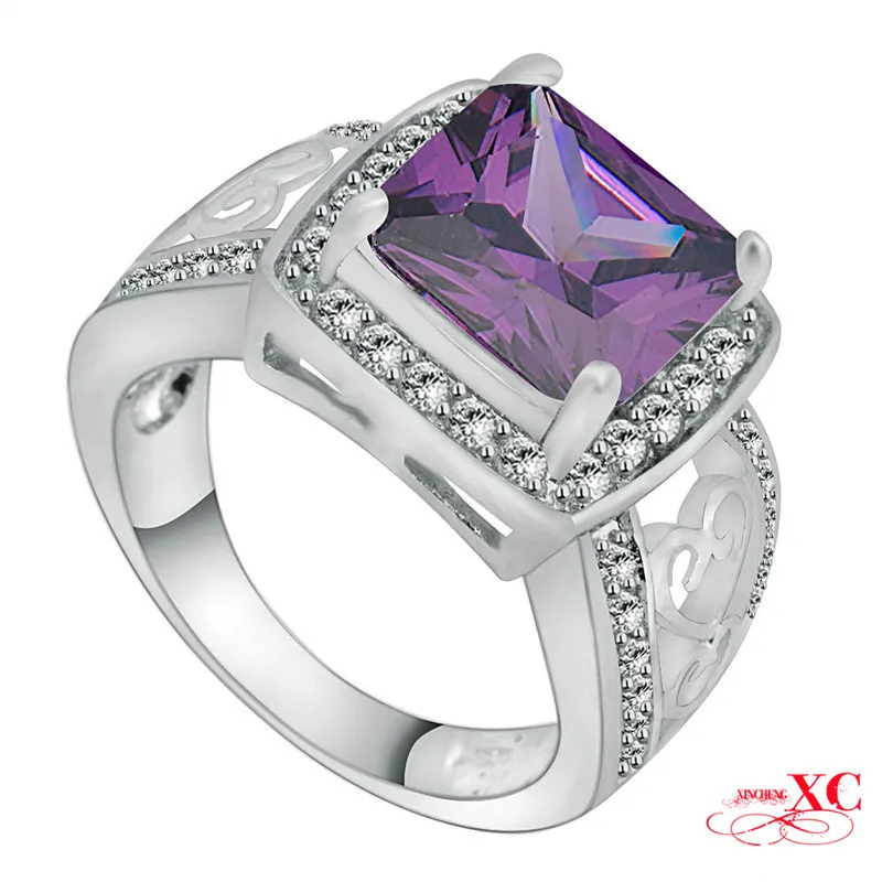Size 6/7/8/9/10 Fine Jewelry Amethyst Sapphire Purple Zircon New Wedding Finger Rings Lady 14KT White Gold Filled Ring RW0758