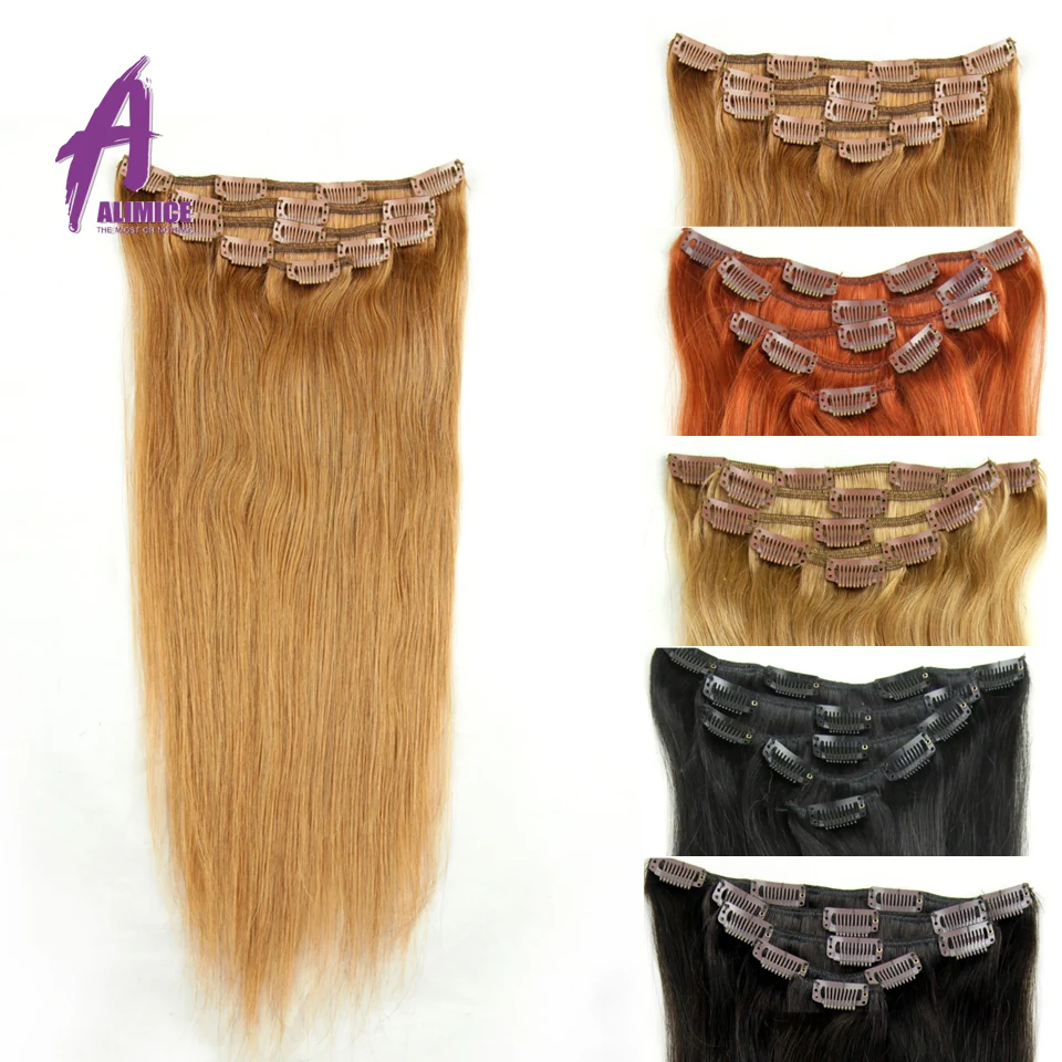 Straight Clip In Human Hair Extensions Full head Set 7A Grade Brazilian Virgin Hair Straight 7pcs/lot 100g 5 Colors