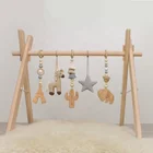 Baby Toys Mat Activity Baby Wooden Play Gym Toys Play Mat with Hanging Crochet Dolls