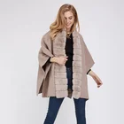 Real Cashmere Wool Poncho Rex Rabbit Fur Trimmed Cape Women Shawls Coat