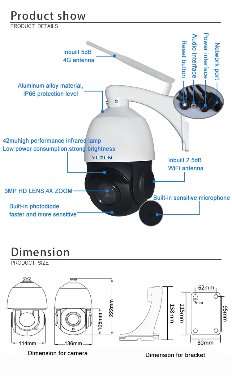 960P 3g 4g 355 degree ip ptz cctv camera with sim card 4x zoom outdoor used cctv wifi security camera