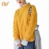E&F Brand Yellow Twist Sleeve Women Knitted Fashion Sweater