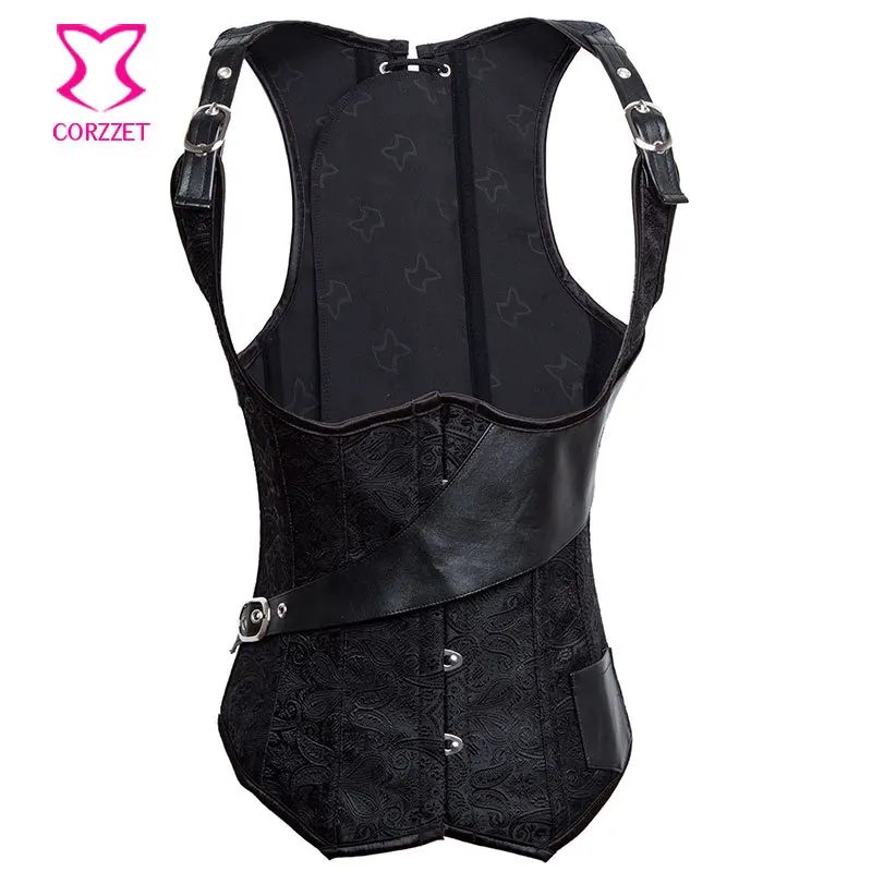 Steampunk Pasiley Brocade Buckled Full Back Open Cup Vest Corset Steel Boned Waist Training Corsets Bustier Corselet Underbust