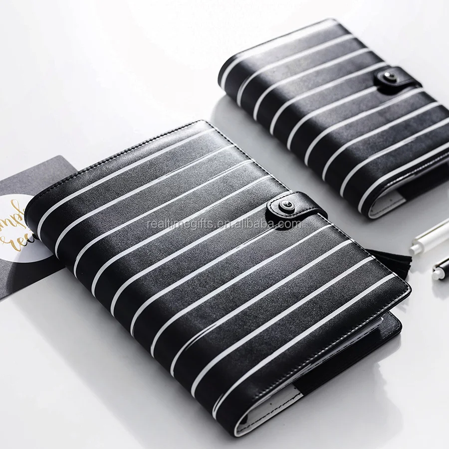 a5 a6 size pu leather white printed stripe planner binder kit