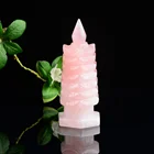 Wholesale Natural rose quartz Crystal carving transparent pink Quartz Nine layer Wenchang Tower