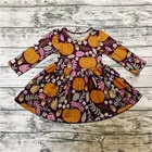 Modern Spring and Autumn with Halloween Pumpkin Printing Dress And Boutique Rotate Girls Dresses