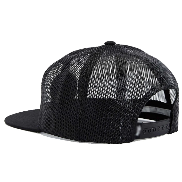 High Quality Polyester Flat Brim Black Custom Full Mesh Snapback