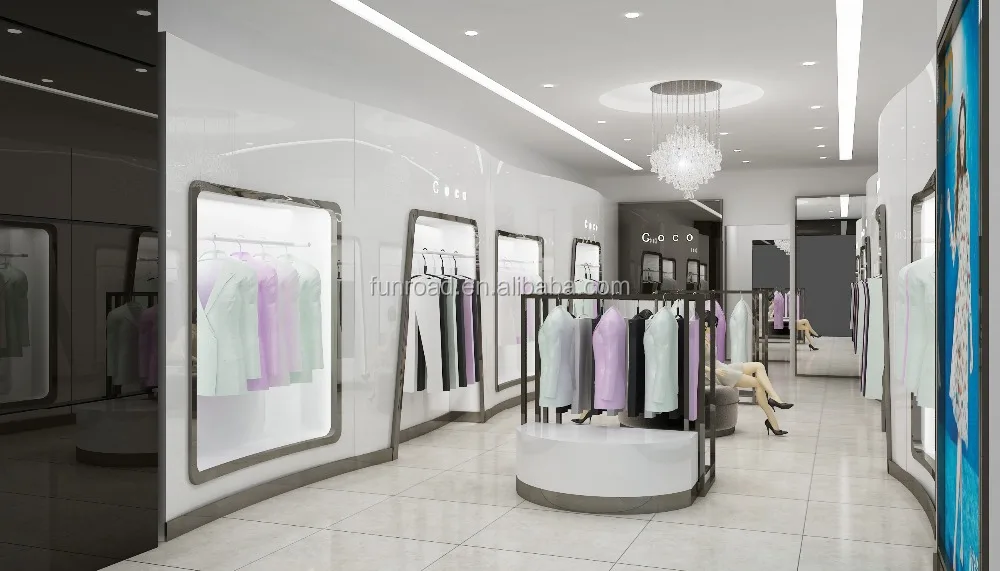 Clothing Store Showroom With Lighting Display Counter 