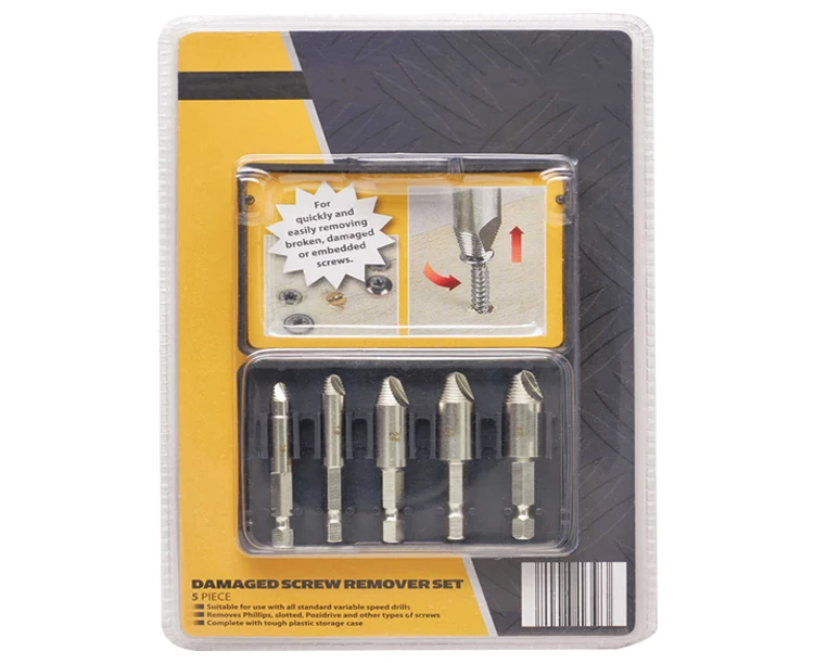 Hot Sale 5Pcs HSS Damaged Broken Screw Remover and Extractor Set for Stud  Screw  Bolt Extractor