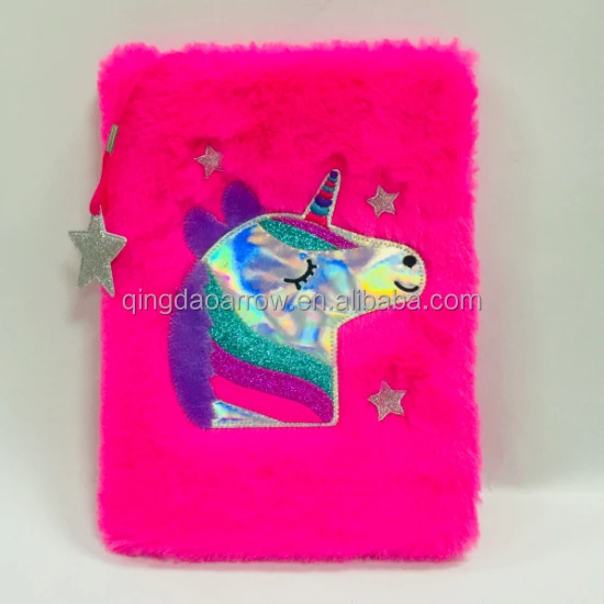 unicorn cartoon fluffy furry fur swirl plush notebook diary