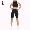 Women athletic workout yoga wear set short leggings zipper crop top set