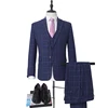 MA109 3 Pieces 2019 Custom Made Men Check Pattern Suits Retro Gentleman Classic Men Slim Fit blue plaid casual Wedding Suit