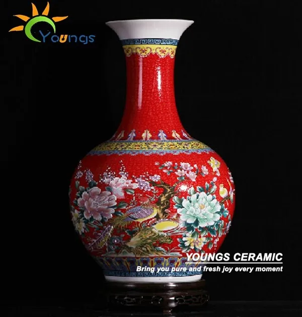 Chinese H56cm Big Red Ceramic Decorative Floor Vases For Home Hotel