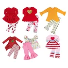 Girls ruffle outfits with long sleeve with heart print top and pants children clothes PGCC6113