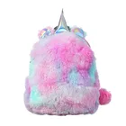 Deekids Velvet Soft Rainbow Backpack Pink Sweet Girls 12 inch Faux Fur Backpack Holographic Kids Backpack Bag