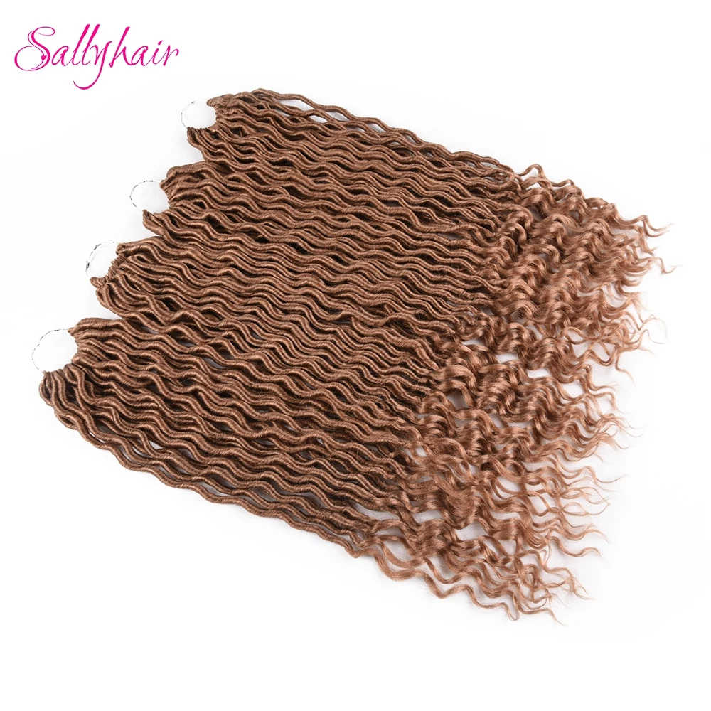 Sallyhair Faux Locs Curly 24 StrandsPack Crochet Braids Hair Extension Synthetic Soft Ombre Braiding Hair Loose End Black Brown (2)
