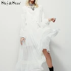 Hot sale long sleeves embroidered chiffon white maxi dress