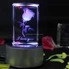 K9 crystal cube 3D laser crystal rose with LED base nice gift
