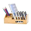 Bamboo charging dock multi device charging stand for desktop organizer