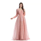 2018 News Long Sleeve Floor Length Fluffy Evening Dresses