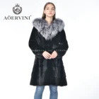 New hot sell fashion elegant long hooded fur mink fox coat women