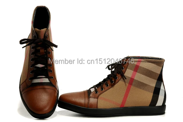 fashion plaid brand shoes men British style designer high top sneakers lace up flat shoes big yard EU 40-47 man sneakers