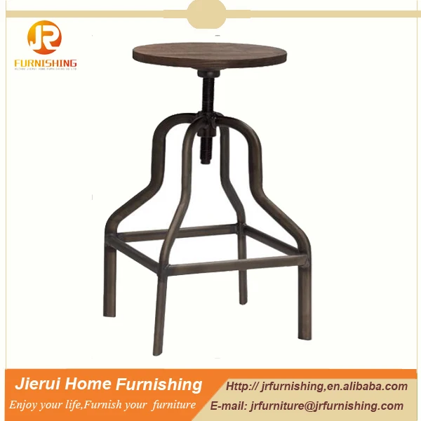 Metal foot adjustable bar stool with wooden top