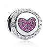 Vatentine's Day Gift 925 Sterling Silver Jewelry Heart Love Round with Cubic Zirconia Charm Bead for Women European Bracelet