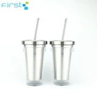 High quality stainless coffee mug with straw custom