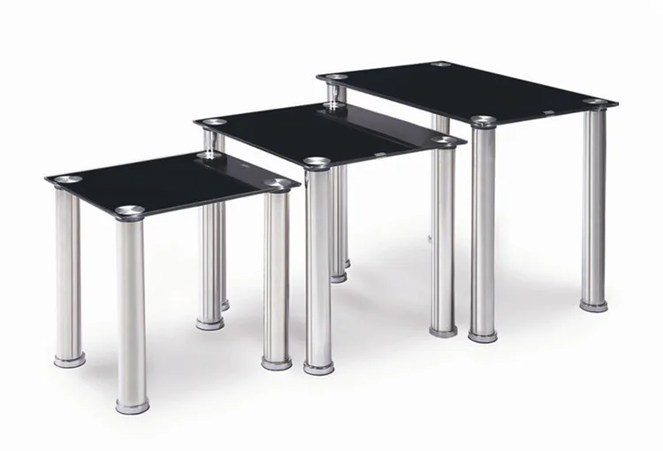 2020 Hot sale wholesale black tempered glass top stainless steel side table