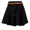 New fashion girl mini skirt design pictures skater flare mini skirt elastic waistband with belt